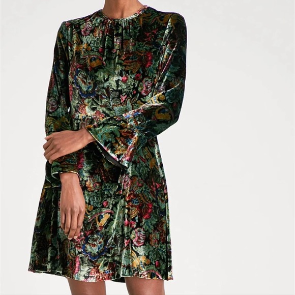 Sandro Paris Mini Dress Long Sleeve Floral Velvet Fall Retro Boho Cocktail 2 - Picture 3 of 9